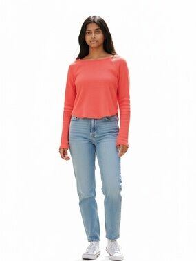 JoyLab XS Coral Waffle Knit Athletic Lounge Top Thumb Holes